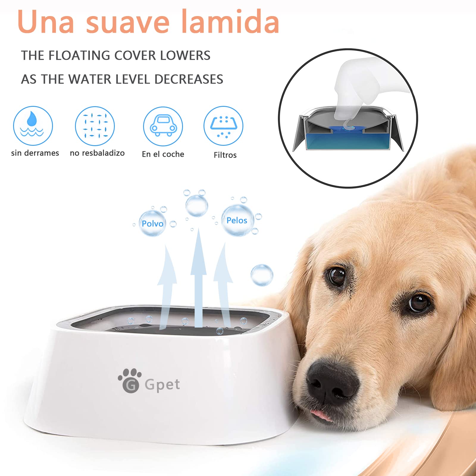 Cuenco de agua para perro de 35 onzas（1 litros），sin derrames，cuenco de agua para mascotas sin goteo，tazón de agua de viaje de gran capacidad para gatos, perros, cuenco de bebida para perro ansiosos