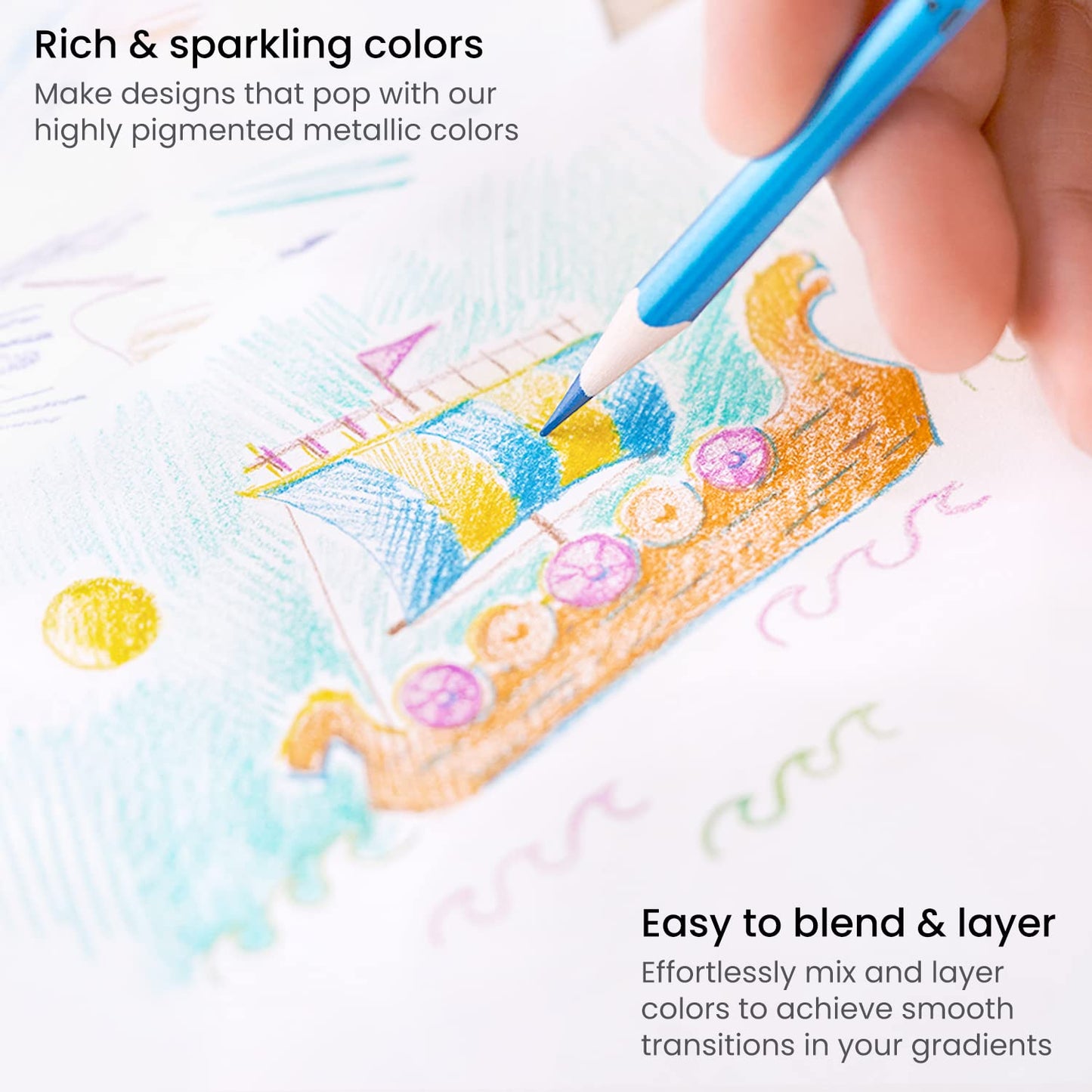 ARTEZA - Lápices de colores metálicos, 50 lápices para colorear, agarre triangular, juego de lápices metálicos preafilados, suministros de arte para dibujar