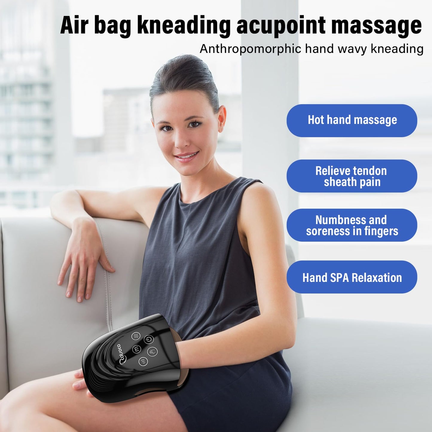 Masajeador de Manos Eléctrico, Masajeador de Manos Inalámbrico con Calor, Masaje Terapéutico de 3 Niveles, Máquina de Masaje de Dedos y Muñecas para Aliviar el Dolor, Regalos para Papá Mamá