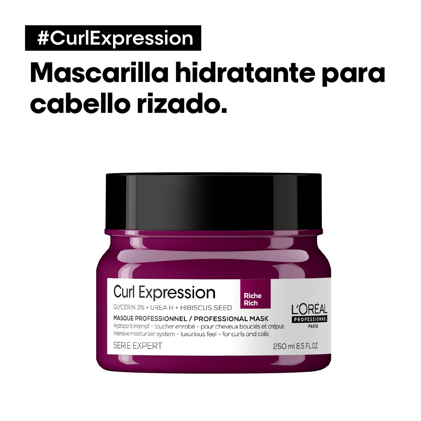 L'Oréal Professionnel Curl Expression Mascarilla | Mascarilla hidratante intensiva para rizos | Hidrata y añade brillo | Libre de parabenos | Con tecnología de Glicerina, Urea H y Semilla de Hibisco | Para cabello rizado o chino | 250ml