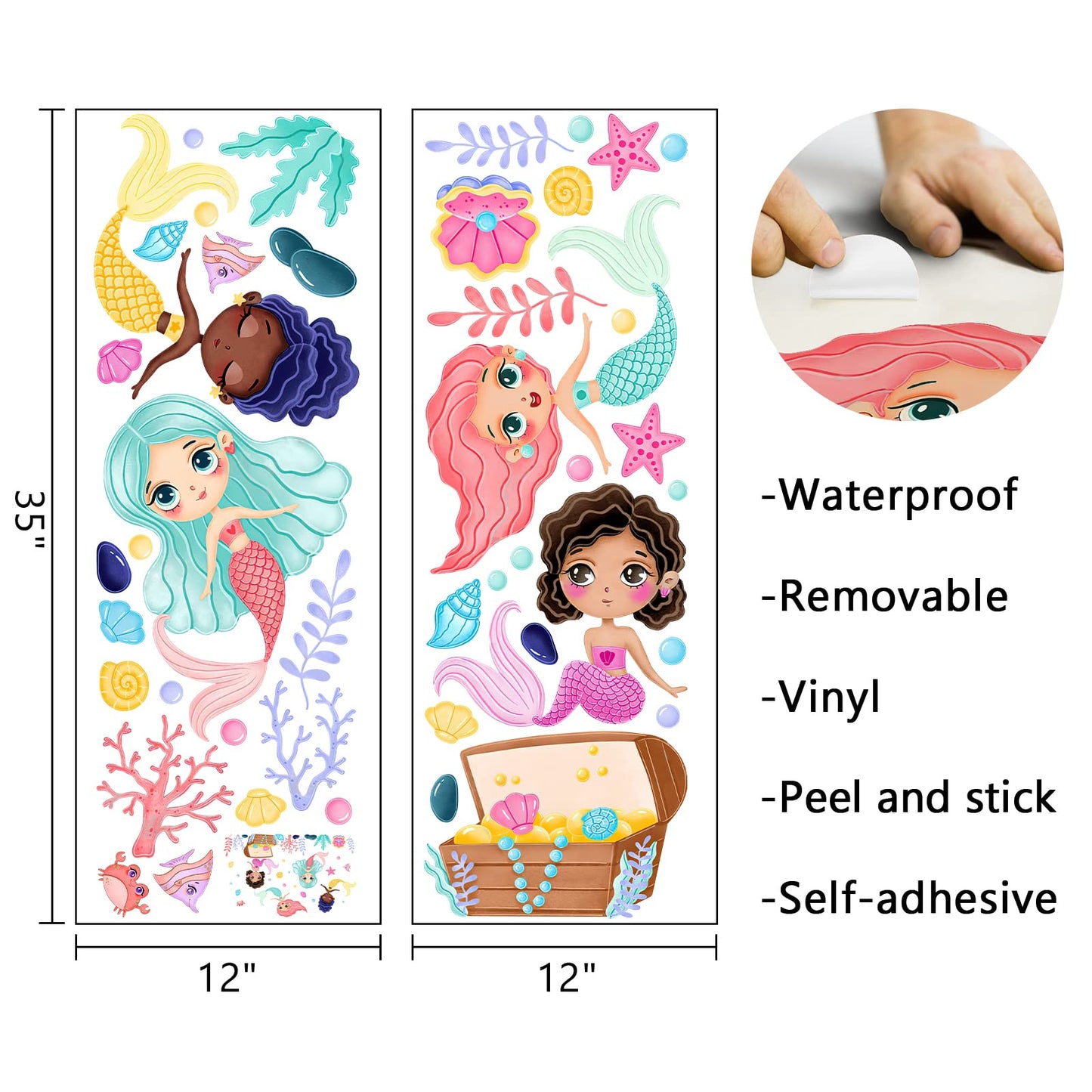 Mfault - Calcomanías de pared de sirena negra bajo el mar, multiculturales criaturas del océano, decoración del cuarto de bebé, arte de sala de juegos, playa costera, burbuja, habitación de niños, cuarto de baño, decoración del hogar