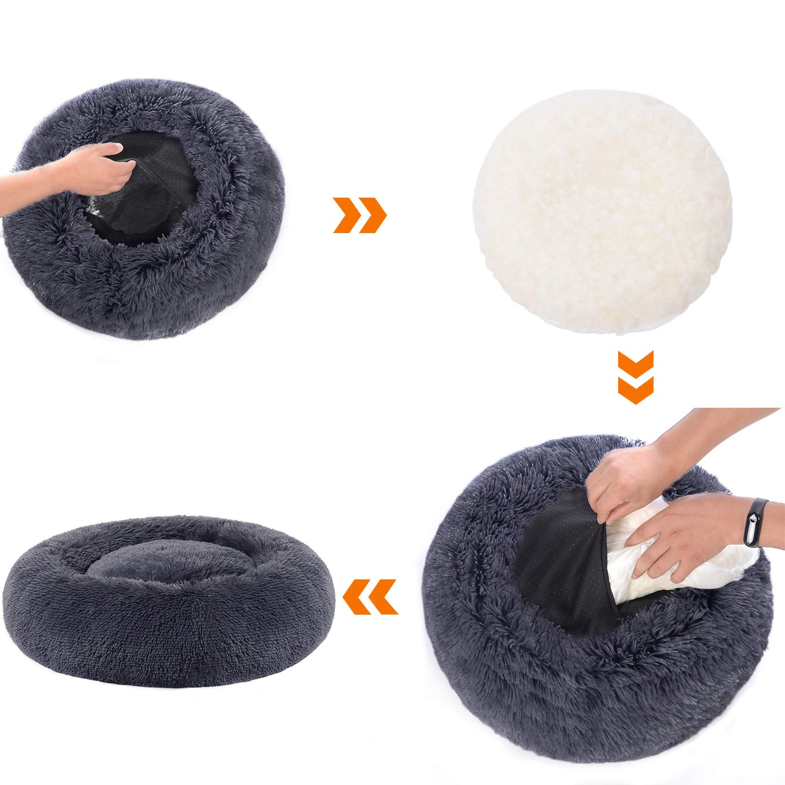 Feandrea Cama de Perros, Cama para Mascotas, Diámetro de 50 cm, Cojín Central Extraíble y Lavable, Alfombra de Felpa, Gris Oscuro MPGW037G02