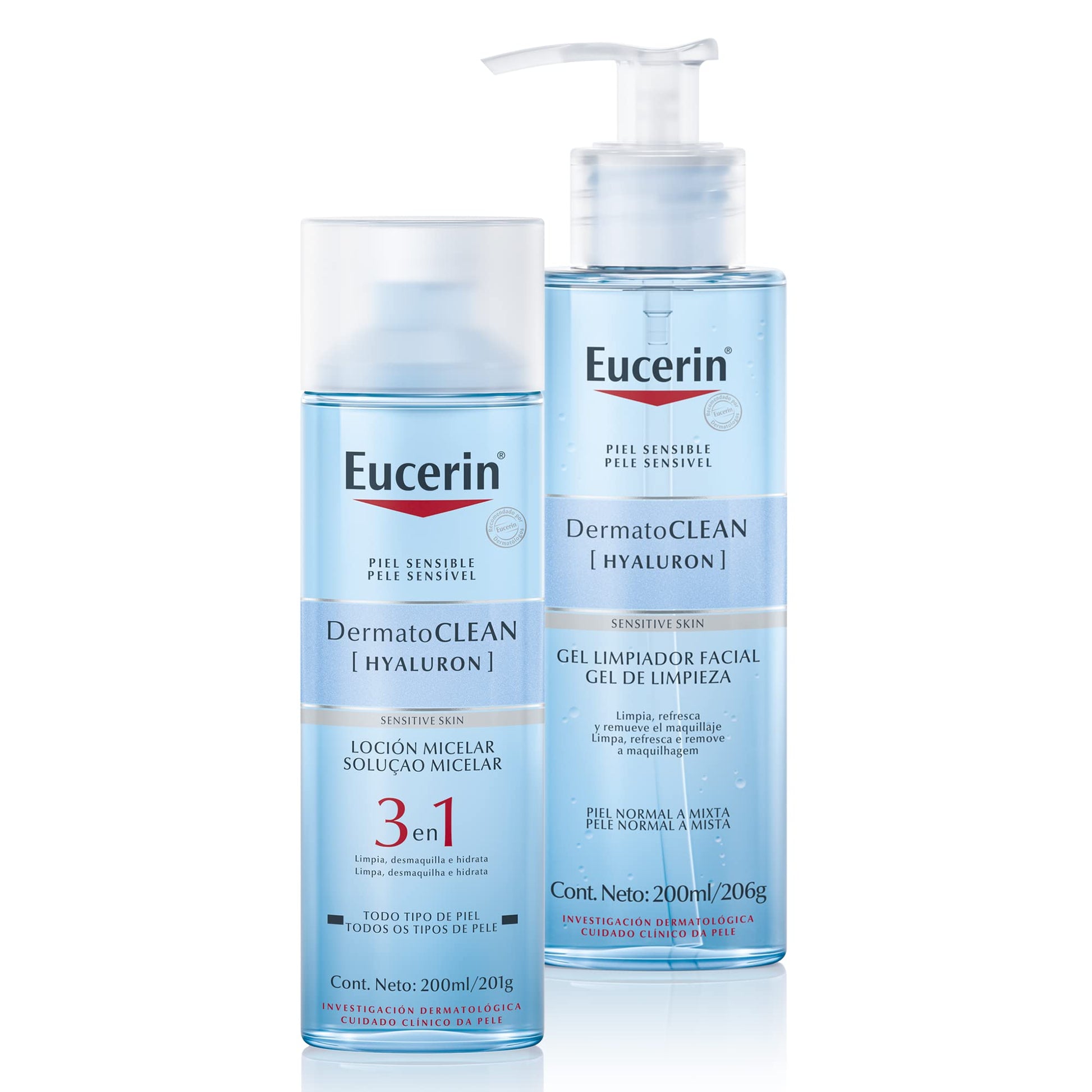 Kit Eucerin Loción Micelar Facial DermatoClean para Todo tipo de piel, 200ml + Gel Limpiador Facial DermatoClean para piel normal a mixta, 200ml