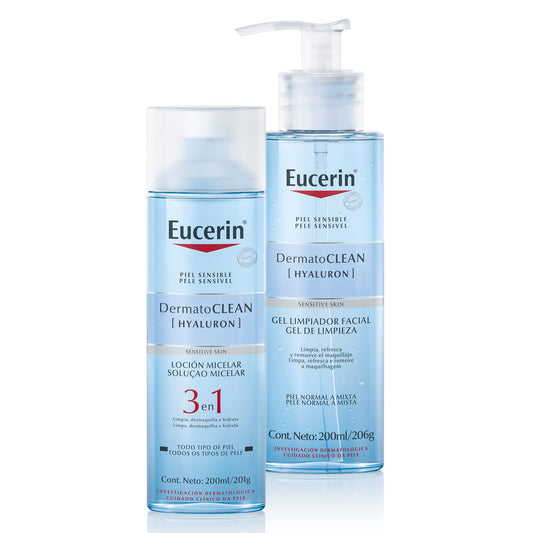 Kit Eucerin Loción Micelar Facial DermatoClean para Todo tipo de piel, 200ml + Gel Limpiador Facial DermatoClean para piel normal a mixta, 200ml