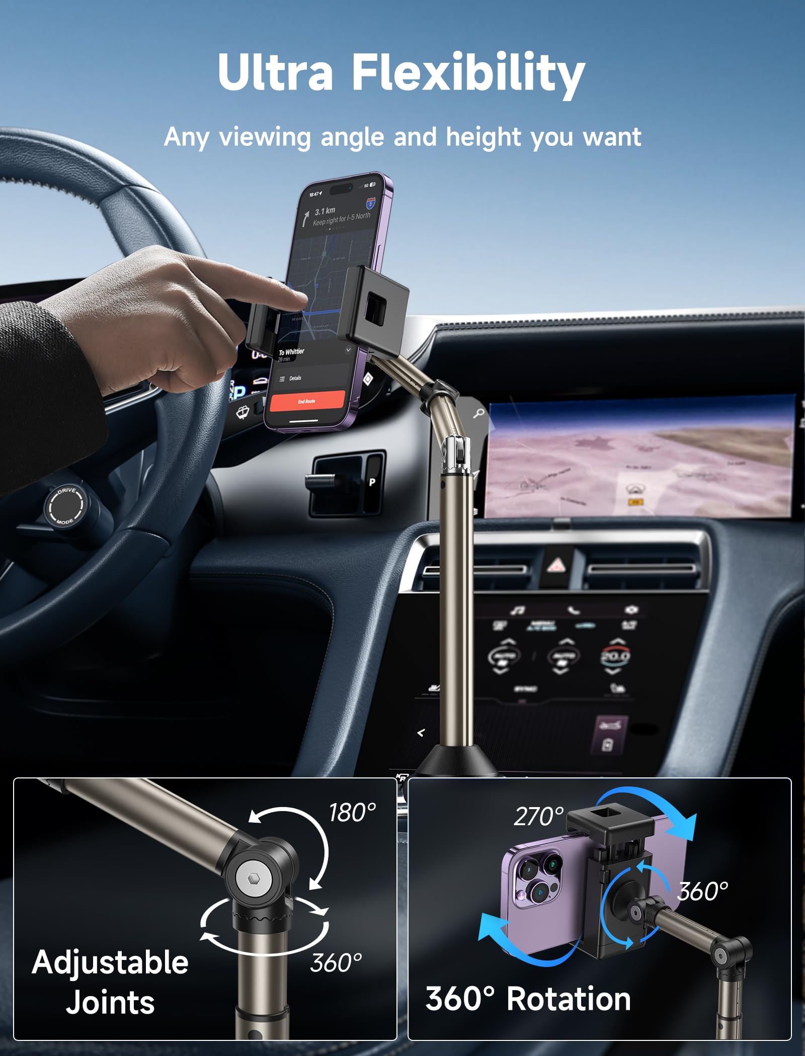 Soporte para Teléfono Celular JSAUX Metal Ultra Estable para Portavasos de Coche Ajustable