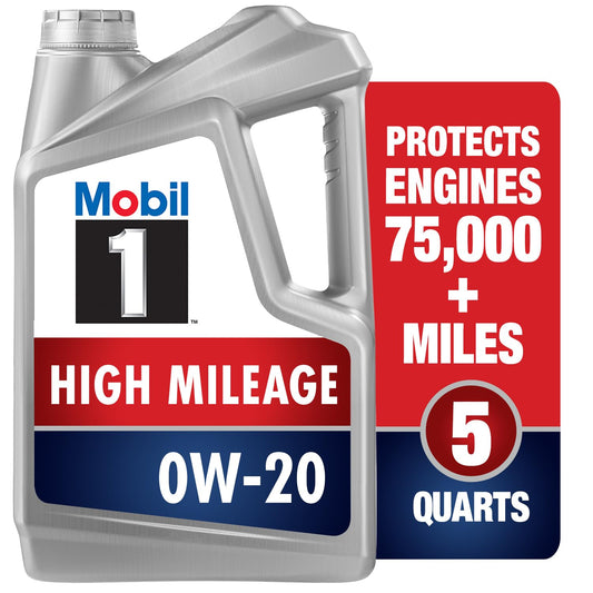 Aceite de Motor Sintético Completo Mobil 1 Gris de 5 Cuartos de Galón High Mileage 0W-20
