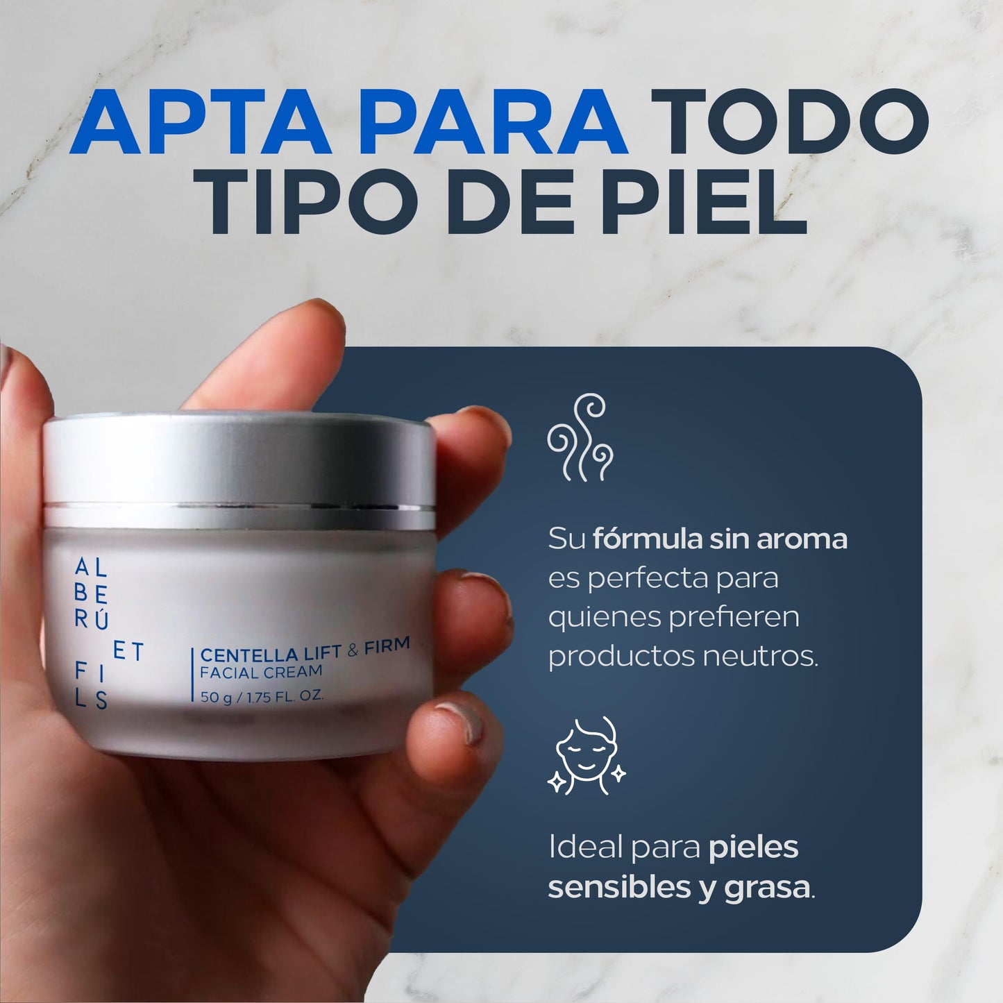 Crema Hidratante Facial CENTELLA LIFT & FIRM | Con Nanopartículas de Centella Asiática y Liposomas - 50g | Sin Aroma | Hidratante Ideal para Todo Tipo de Piel - Skin care Diario | ALBERÚ ET FILS