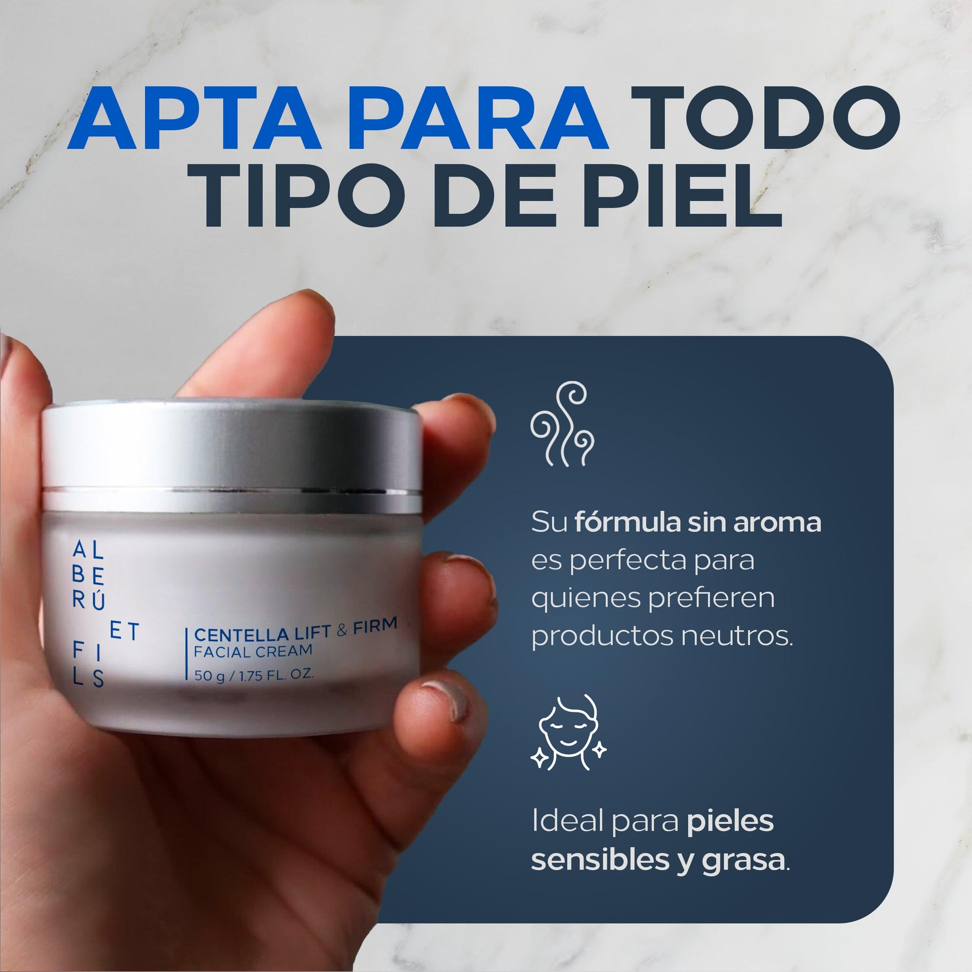 Crema Hidratante Facial CENTELLA LIFT & FIRM | Con Nanopartículas de Centella Asiática y Liposomas - 50g | Sin Aroma | Hidratante Ideal para Todo Tipo de Piel - Skin care Diario | ALBERÚ ET FILS