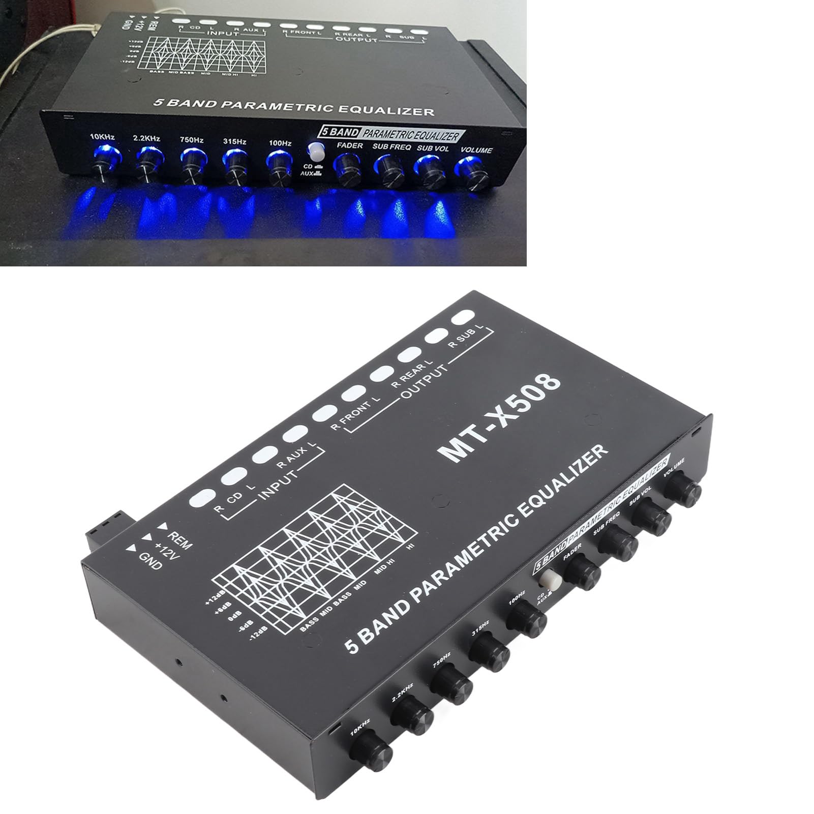 Ecualizador de Audio Accesorios para Automóviles Negro Ajustable 5 Bandas EQ Estéreo Gráfico para Automóvil