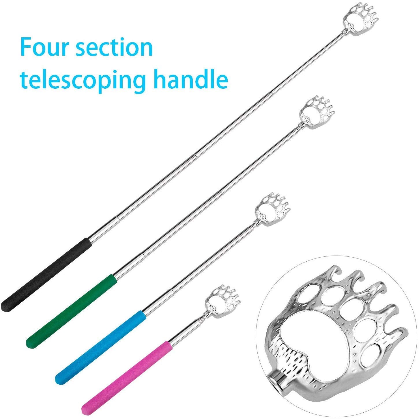 Rascador de Espalda de Metal Telescópico con Garra de Oso y Mango de Goma 8 Piezas Portable