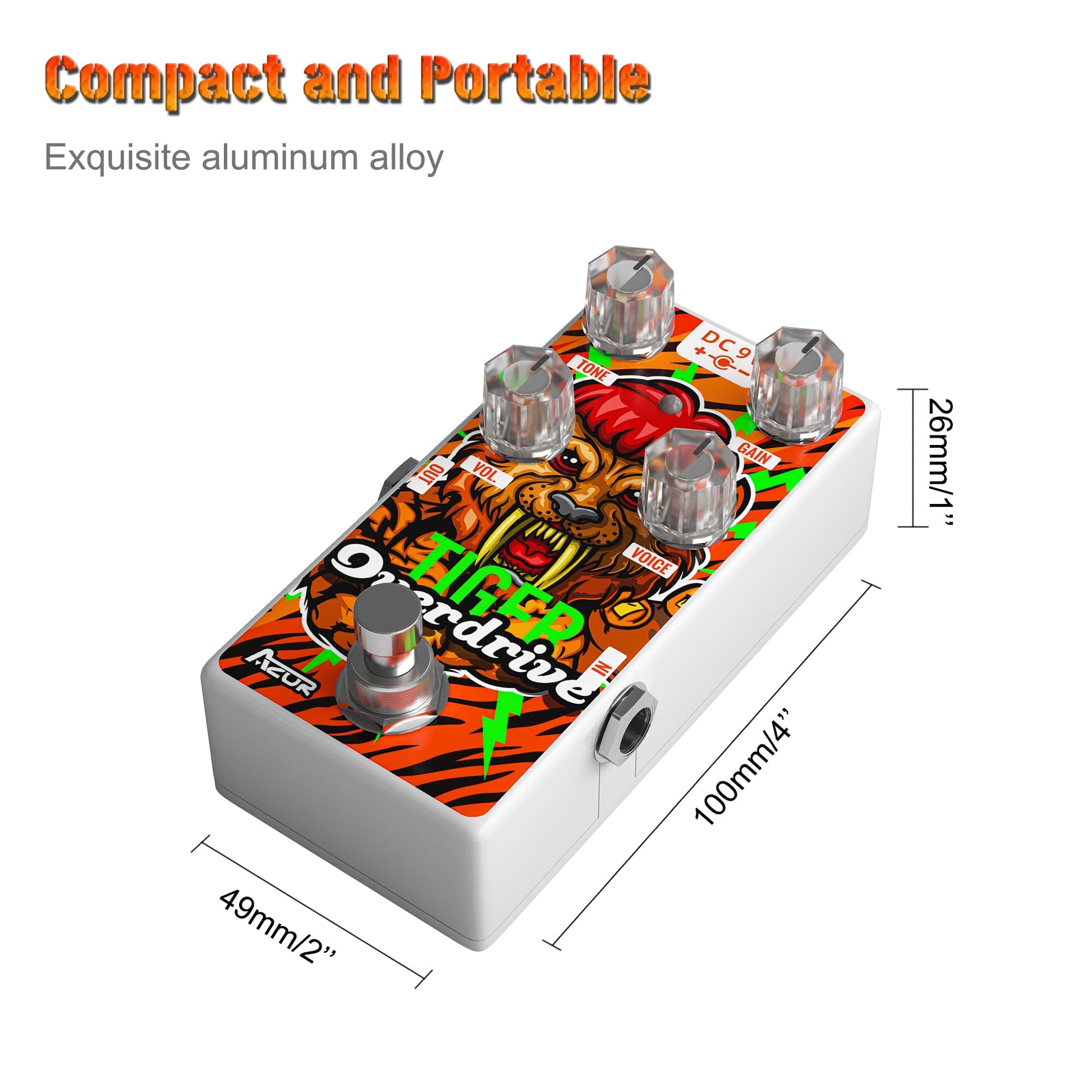 AZOR Overdrive - Pedal de efecto de guitarra analógica, clásico, efecto de conducción de tigre, para guitarra eléctrica, pedal de derivación real