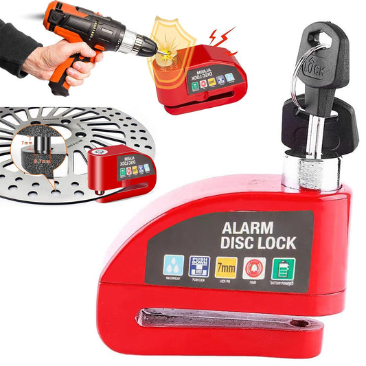 Candado para Motocicleta y Bicicleta, Candado para Motocicleta Universal con Alarma de 110dB Impermeable IP65 Seguro Antirrobo Compatible con Motocicleta Bicicleta etc Vehículos con Llanta de Disco