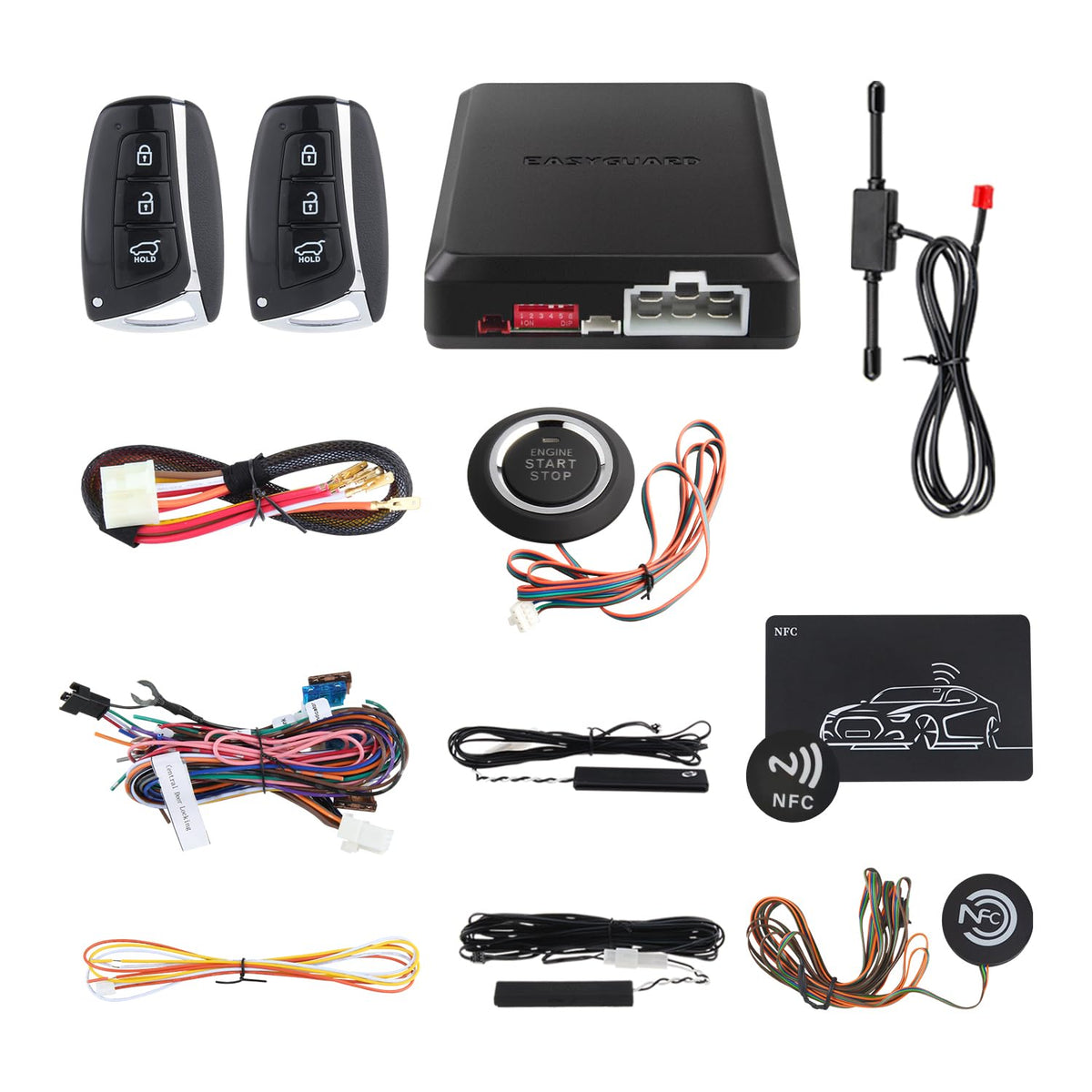 Sistema de Alarma de Entrada sin Llave EASYGUARD EC002-HY-NFC para Coche con Arranque Remoto y Botón de Parada
