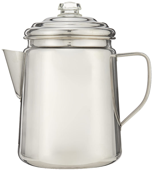 Coleman - Cafetera Percoladora de acero inoxidable con capacidad de 12 tazas, ligera, sin filtro, duradera al aire última intervensión para camping, mochileros, caravanas, fogatas y más