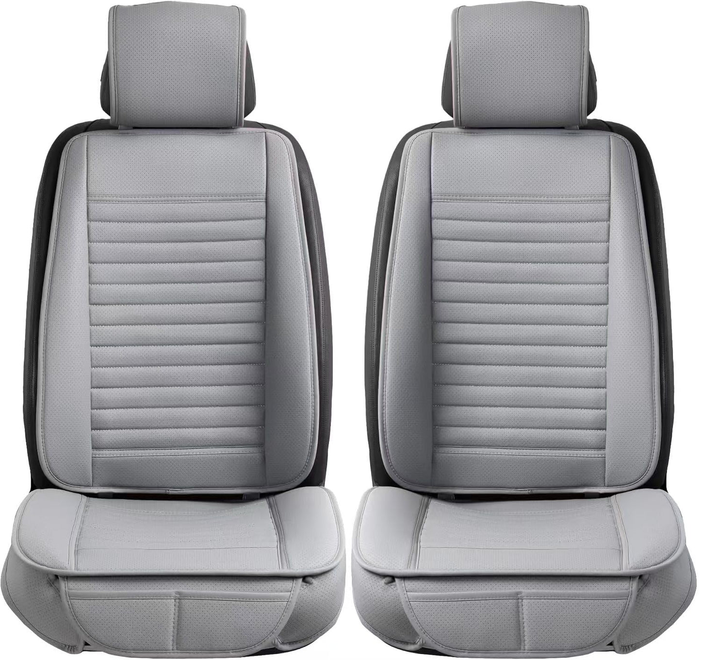 Sunny Color 2 Fundas de Asiento de Coche, Protectores de Lujo Universales Antideslizantes para Asiento Delantero del Conductor, Piel Sintética (Gris)