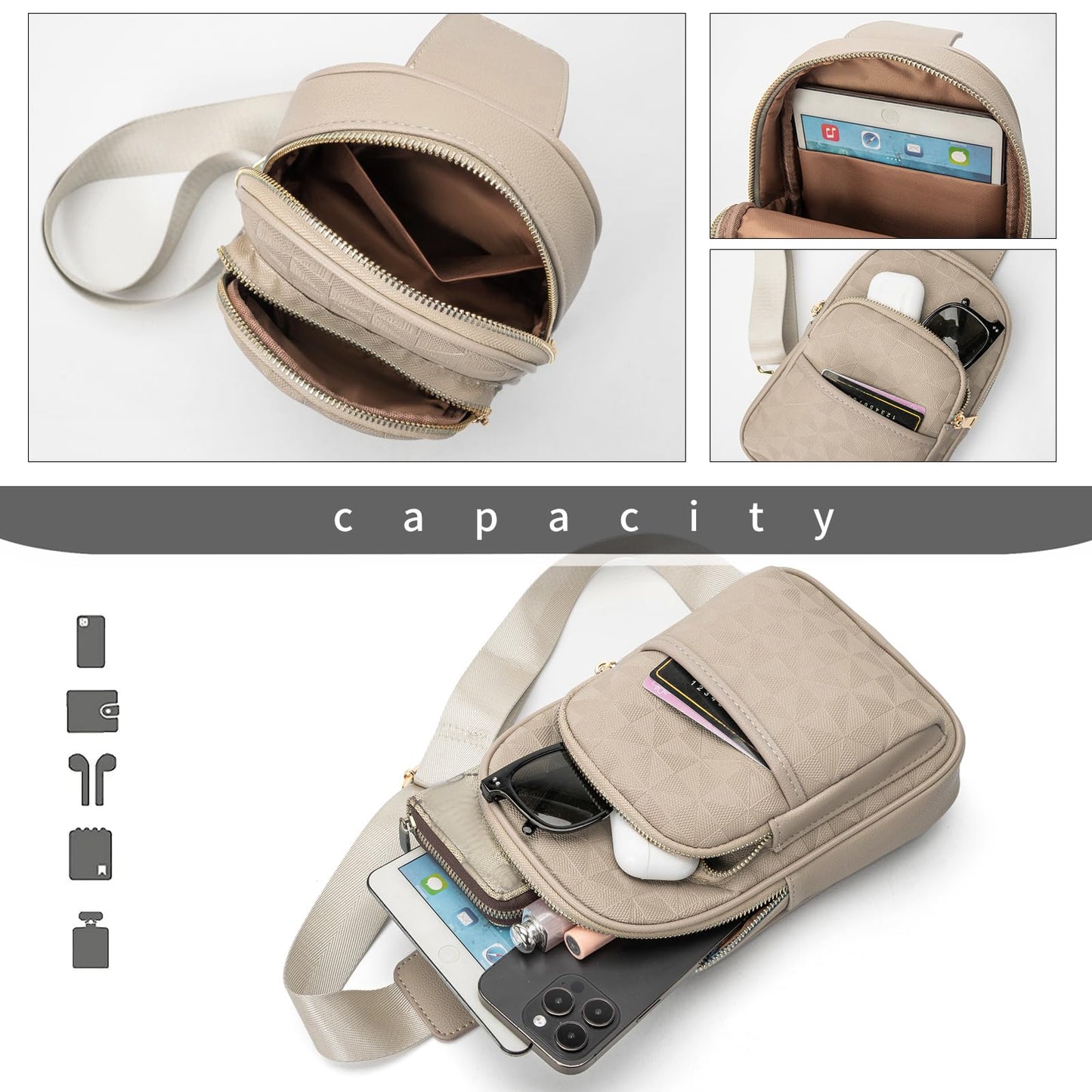anck Riñonera bandolera para mujer, bolso bandolera para mujer, bolso pequeño en el pecho, riñonera a cuadros para mujer diseñador, 996-G-YH-Khaki, Estilo casual, moda relajada