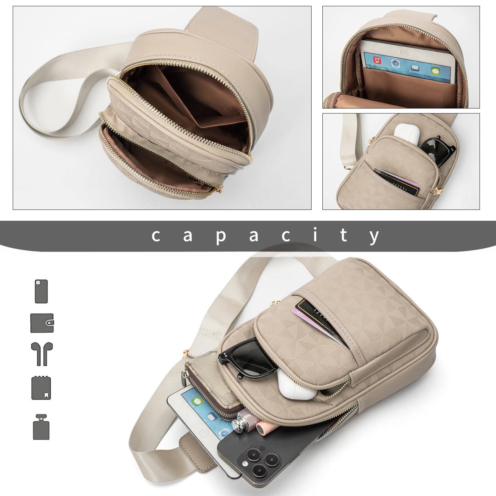 anck Riñonera bandolera para mujer, bolso bandolera para mujer, bolso pequeño en el pecho, riñonera a cuadros para mujer diseñador, 996-G-YH-Khaki, Estilo casual, moda relajada