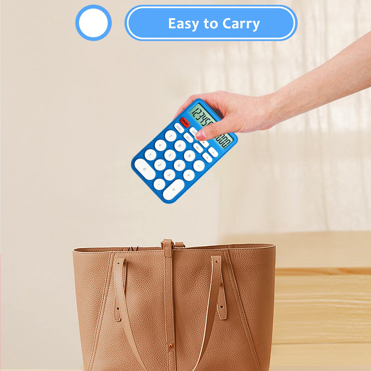 Calculadora estándar de 12 dígitos, visualización grande de computadora y botones, calculadora con visualización LCD grande para oficina, hogar y uso comercial, apagado automático (azul y blanco)