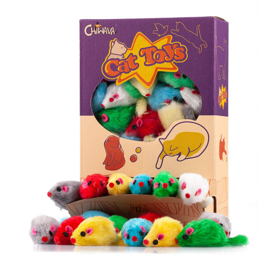 Chiwava 36 Piezas 10cm Juguetes para Gatos Peludo Ratones sonajero pequeño Ratón Gato Gatito Interactivo Colores Variados