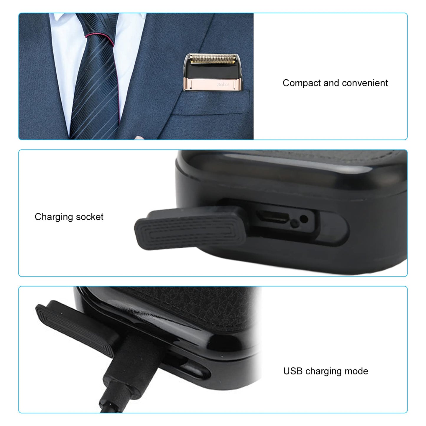 Afeitadora de Lámina Inalámbrica, Afeitadora Eléctrica Recargable, Peluquería Facial Portátil de Viaje con Cuchilla Desmontable, Afeitadora Eléctrica Compacta, Regalos para Hombres