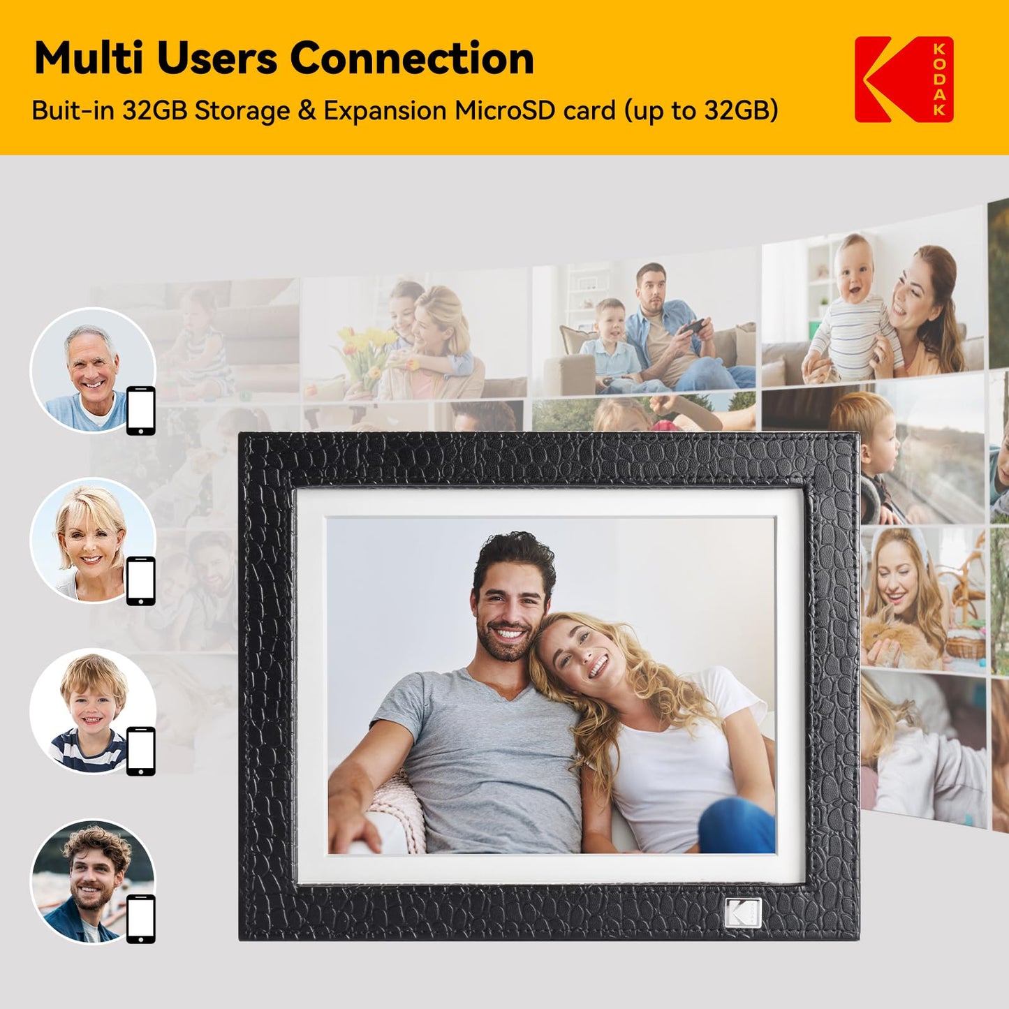 KODAK - Marco de fotos digital con WiFi, visualización táctil IPS de 9.7 pulgadas 2048 x 1536, almacenamiento de 32 GB, sensor de movimiento de rotación automática, compartir fotos y videos, regalos