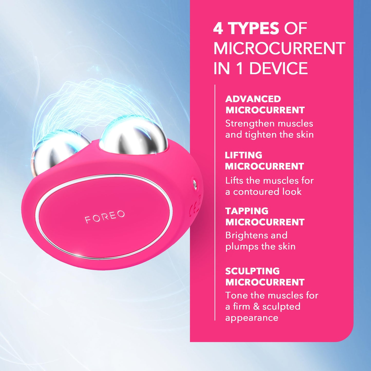 FOREO BEAR 2 - Masajeador facial electrico de microcorrientes - Radiofrecuencia facial para cuidado de la piel - Belleza reafirmante - Fuchsia