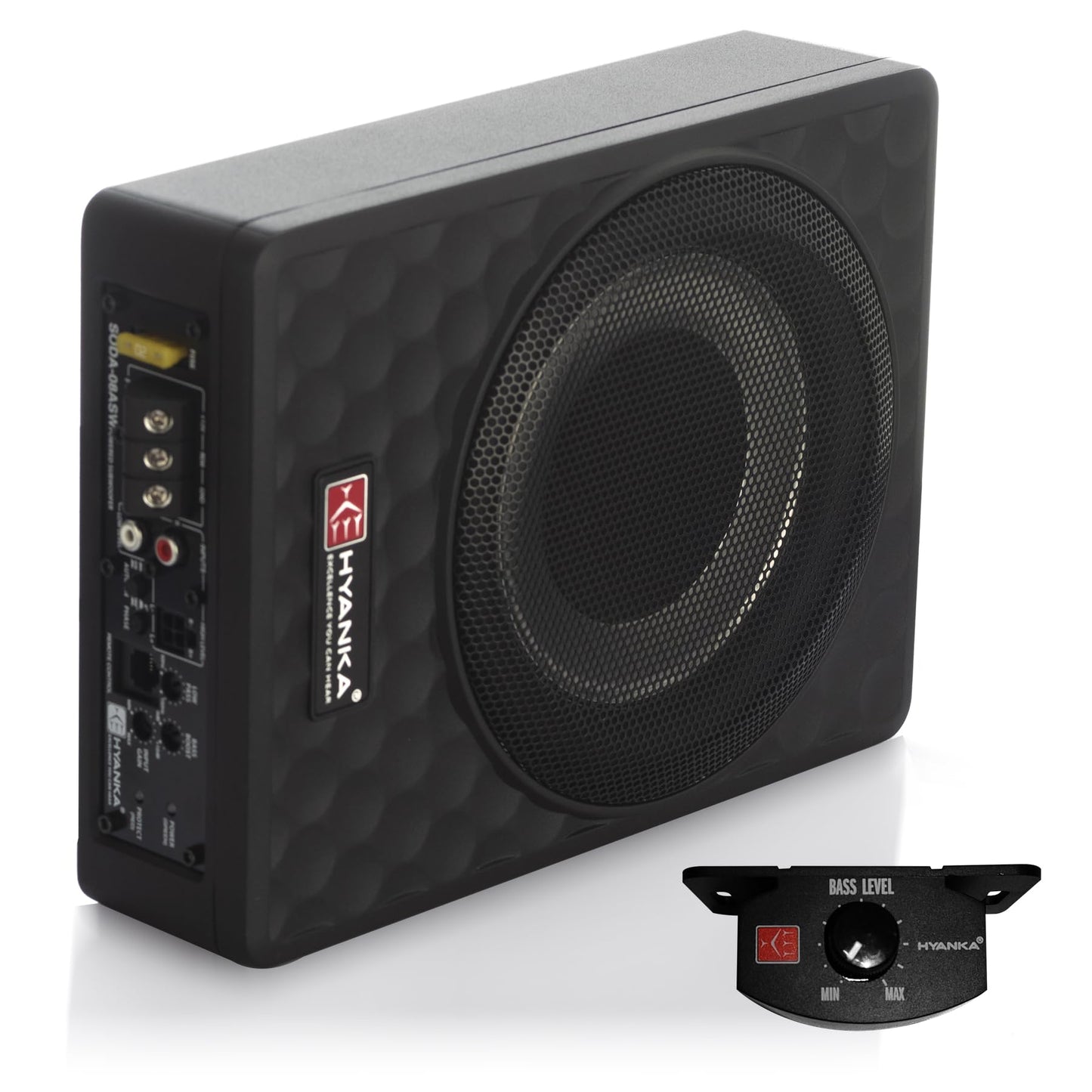 H YANKA SODA-08ASW - Subwoofer compacto para coche de 400 W, 8 pulgadas, con amplificador incorporado, subwoofer de potencia delgada para audio de coche/camión/jeep