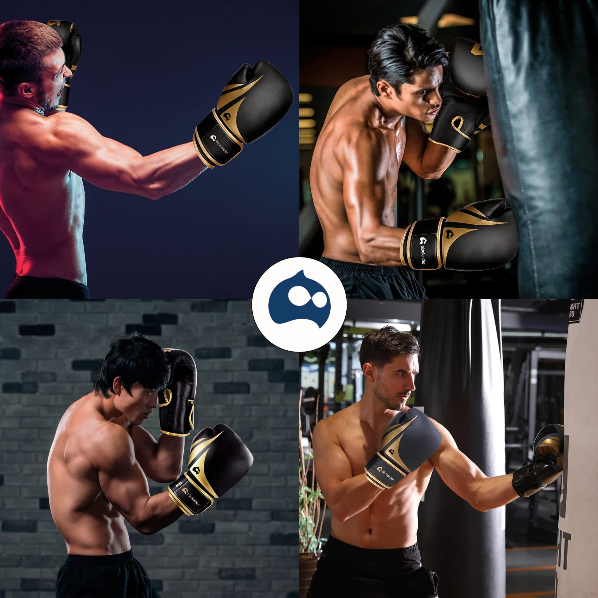 Bluelander Guantes de Boxeo 14 Oz, Guantes de Entrenamiento, para Hombres y Mujeres, con Protector Bucal, Absorción de Impactos y Correa de Velcro, Ideales para Kickboxing y MMA