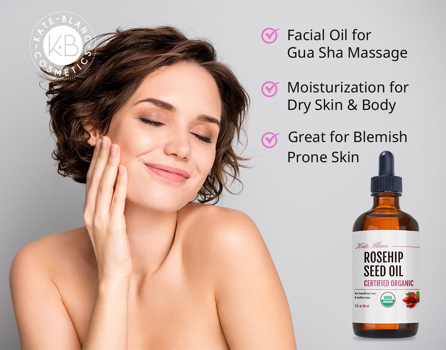 Kate Blanc Cosmetics Rosehip Seed Oil 30 ml - Hidratación - - Piel Radiante - Tono Uniforme - Hecho en USA