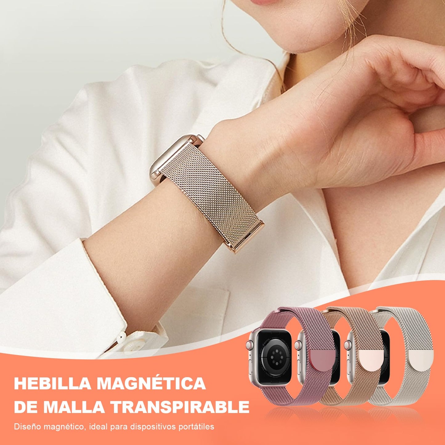Correa Magnética Apple Watch Acero Inoxidable Milanese Loop para iWatch Ultra Series 10-1 SE, Paquete de 3 Piezas