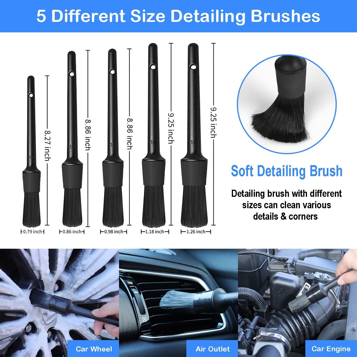 Korins Juego de Cepillos para Limpieza de Coches, 27PCS Kit de Cepillo de Limpieza de Llantas de Coche, Juego de Cepillos para Taladro, Kit de Lavado para Interior, Exterior y Ruedas