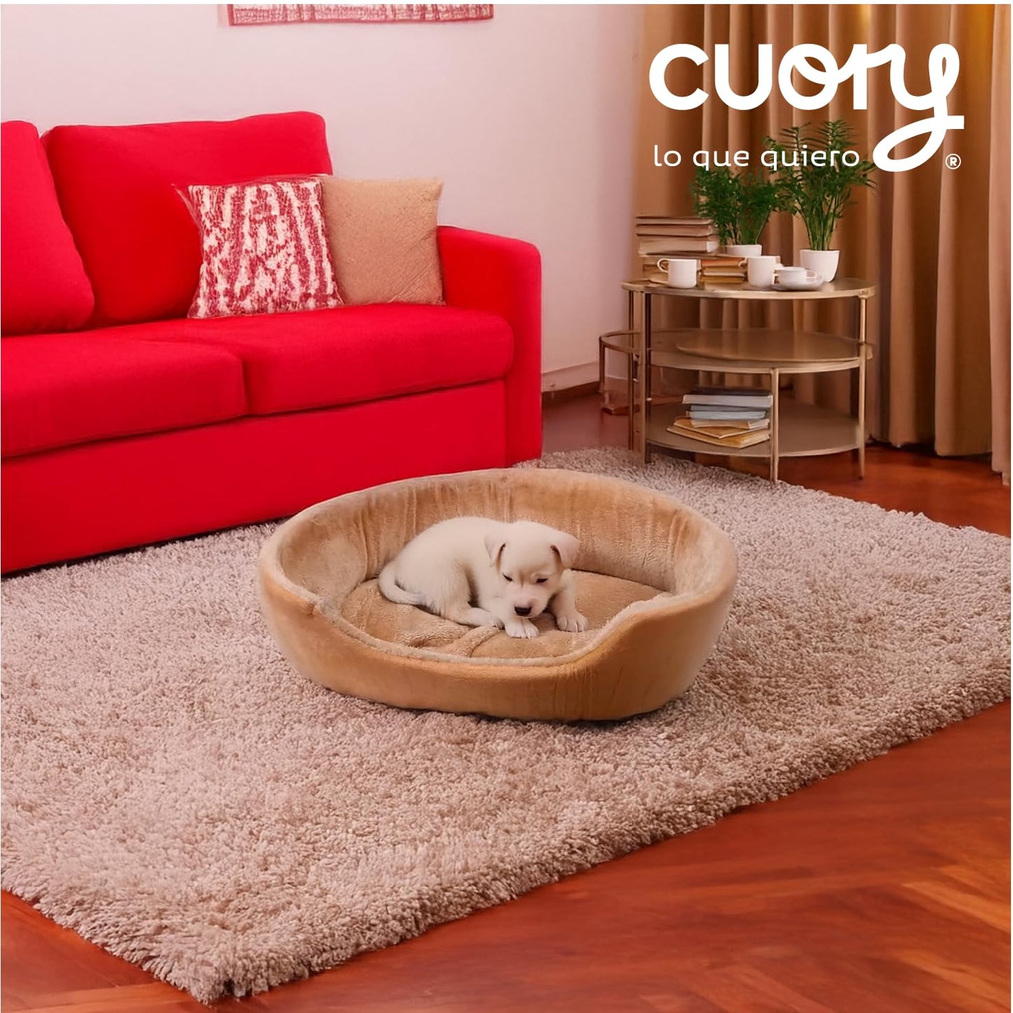 Cuory Cama para Perros, Cómoda Cama para Mascotas, Fondo Antideslizante con Forro Acolchonado, Base Antideslizante Lavable, Cama para Perros y Gatos (Beige)