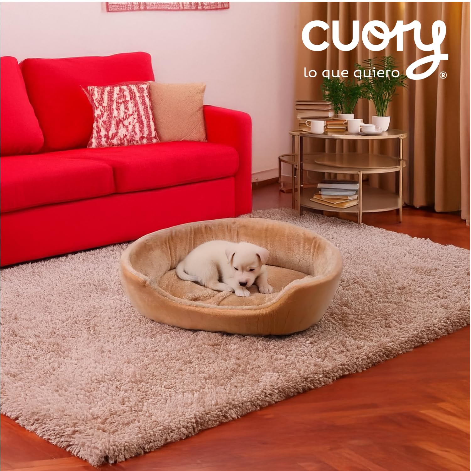 Cuory Cama para Perros, Cómoda Cama para Mascotas, Fondo Antideslizante con Forro Acolchonado, Base Antideslizante Lavable, Cama para Perros y Gatos (Beige)