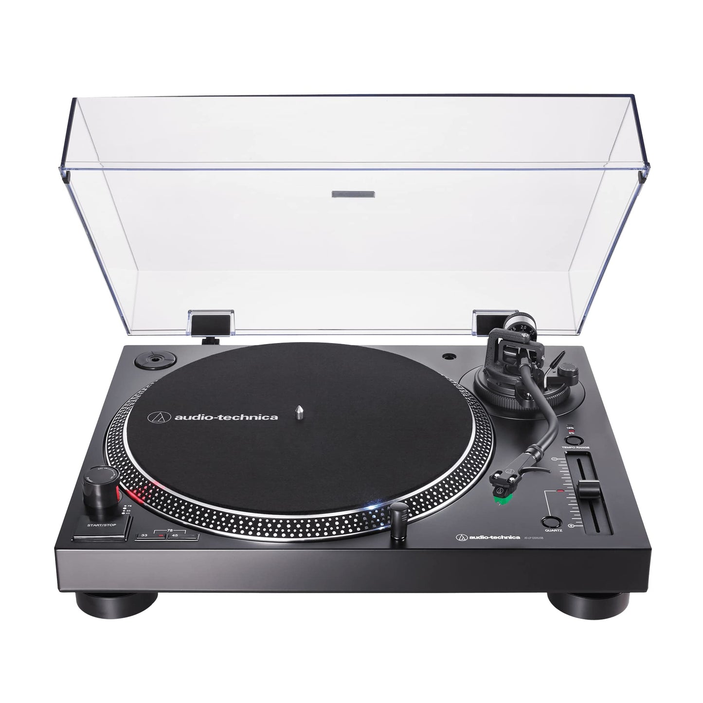 Audio-Technica - Tocadiscos AT-LP120XUSB-BK con accionamiento directo (analógico y USB), totalmente manual, alta fidelidad, 3 velocidades, convierte vinilo a digital, antipatinaje y control de tono variable, negro