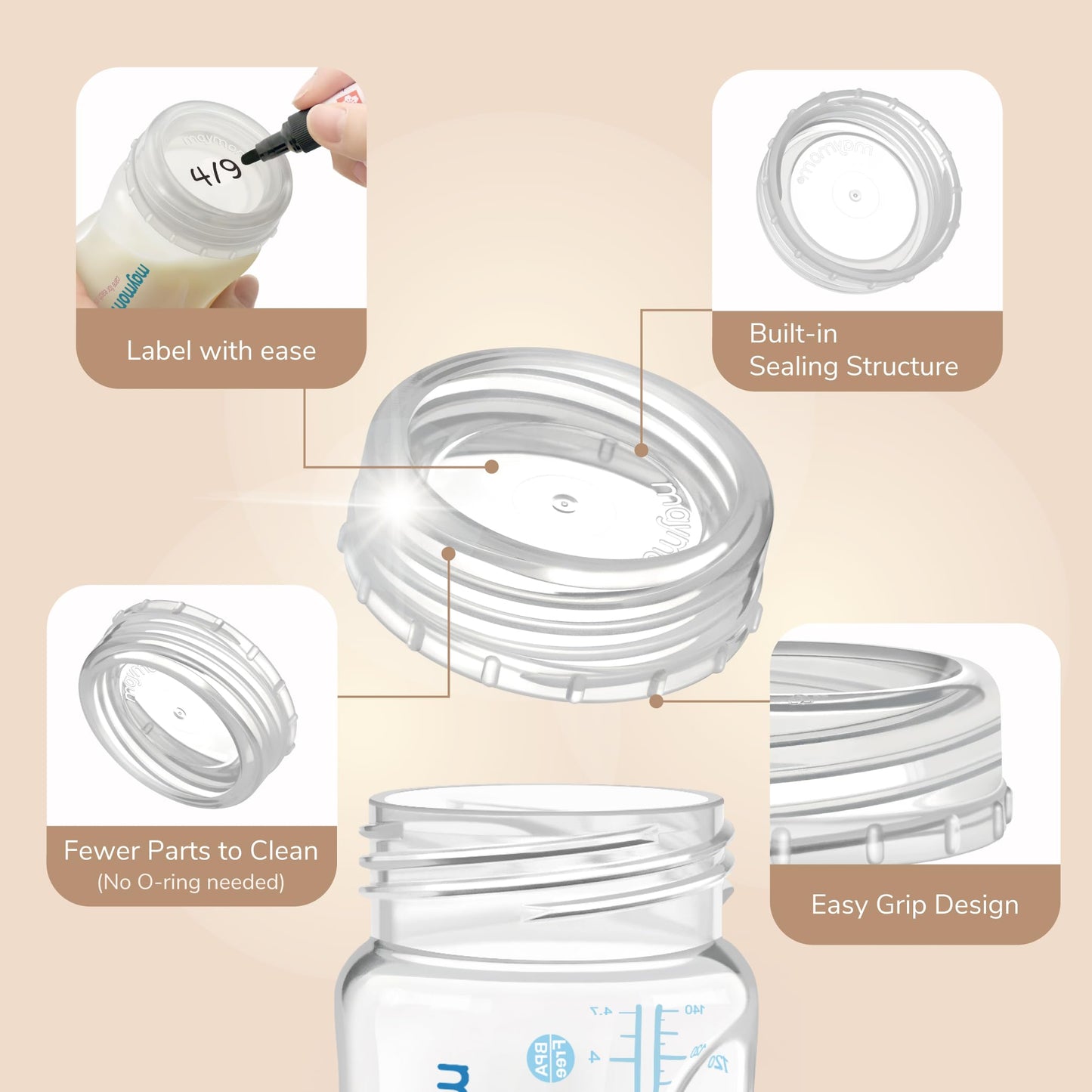 Maymom - Tapones de botella de viaje, tapas de repuesto compatibles con botellas naturales y anticólicos de Philips Avent (PP y vidrio) (transparente)