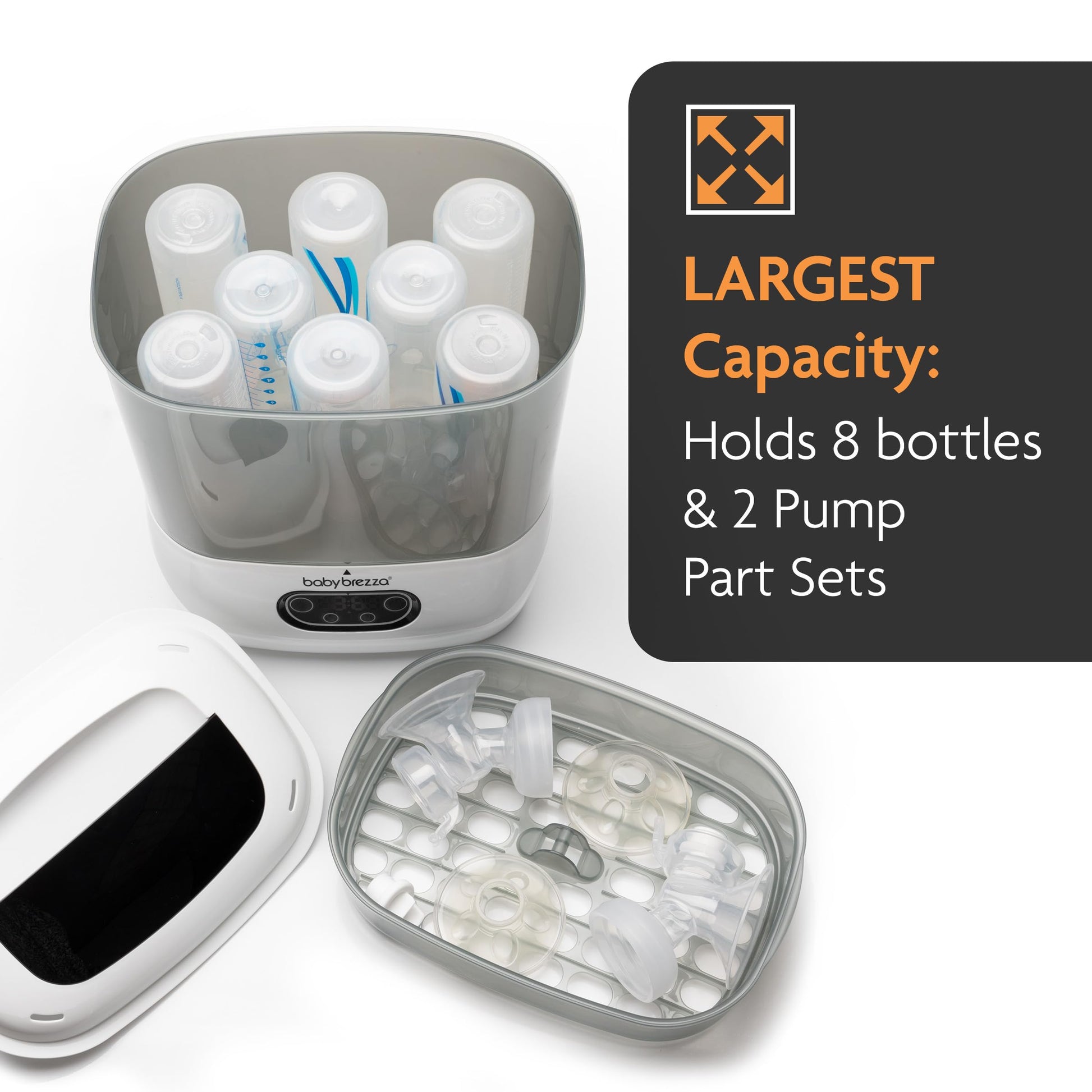 Baby Brezza - Esterilizador y secador de botellas avanzado - Máquina eléctrica de esterilización a vapor universal para todas las botellas: plástico + piezas de chupetes de vidrio, filtración HEPA