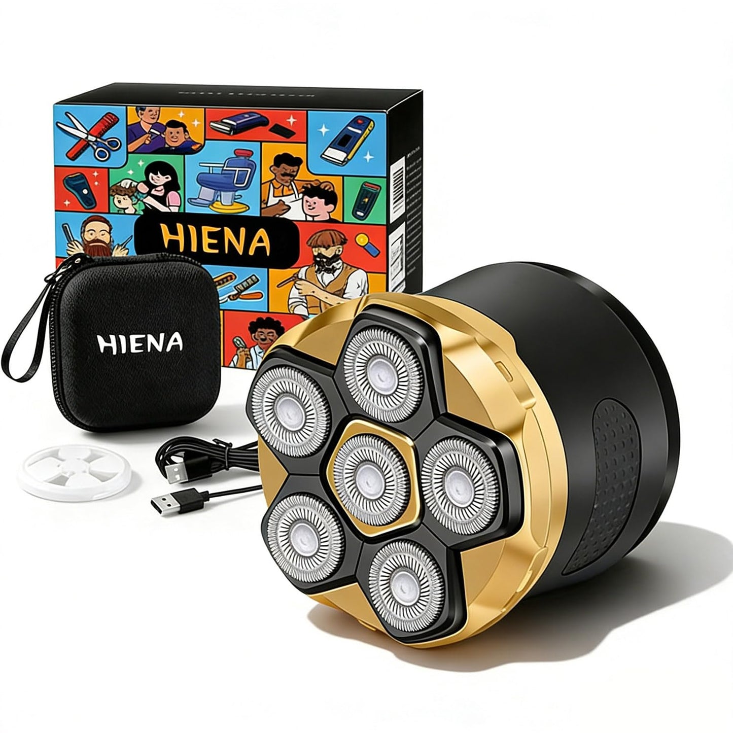 HIENA PRO - Afeitadora de cabeza para hombres calvos – Afeitadora giratoria magnética 6D, maquinilla de afeitar recargable con cabeza calva, IPX7 impermeable con pantalla LED, recargable por USB