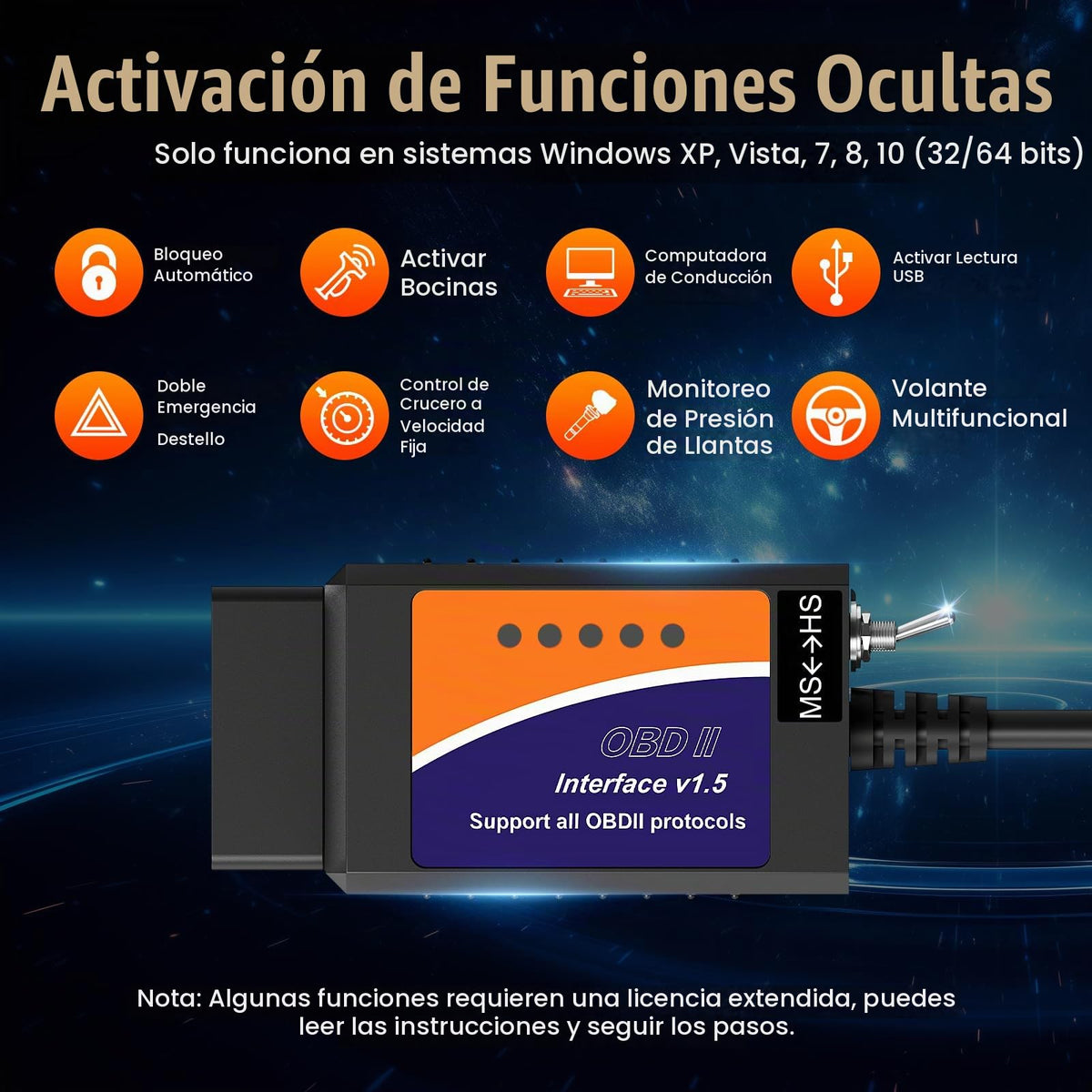 Adaptador USB ELMconfig ELM327 OBD2 Negro con Interruptor MS-CAN HS-CAN para Diagnóstico en Vehículos Ford Lincoln Mazda Mercury