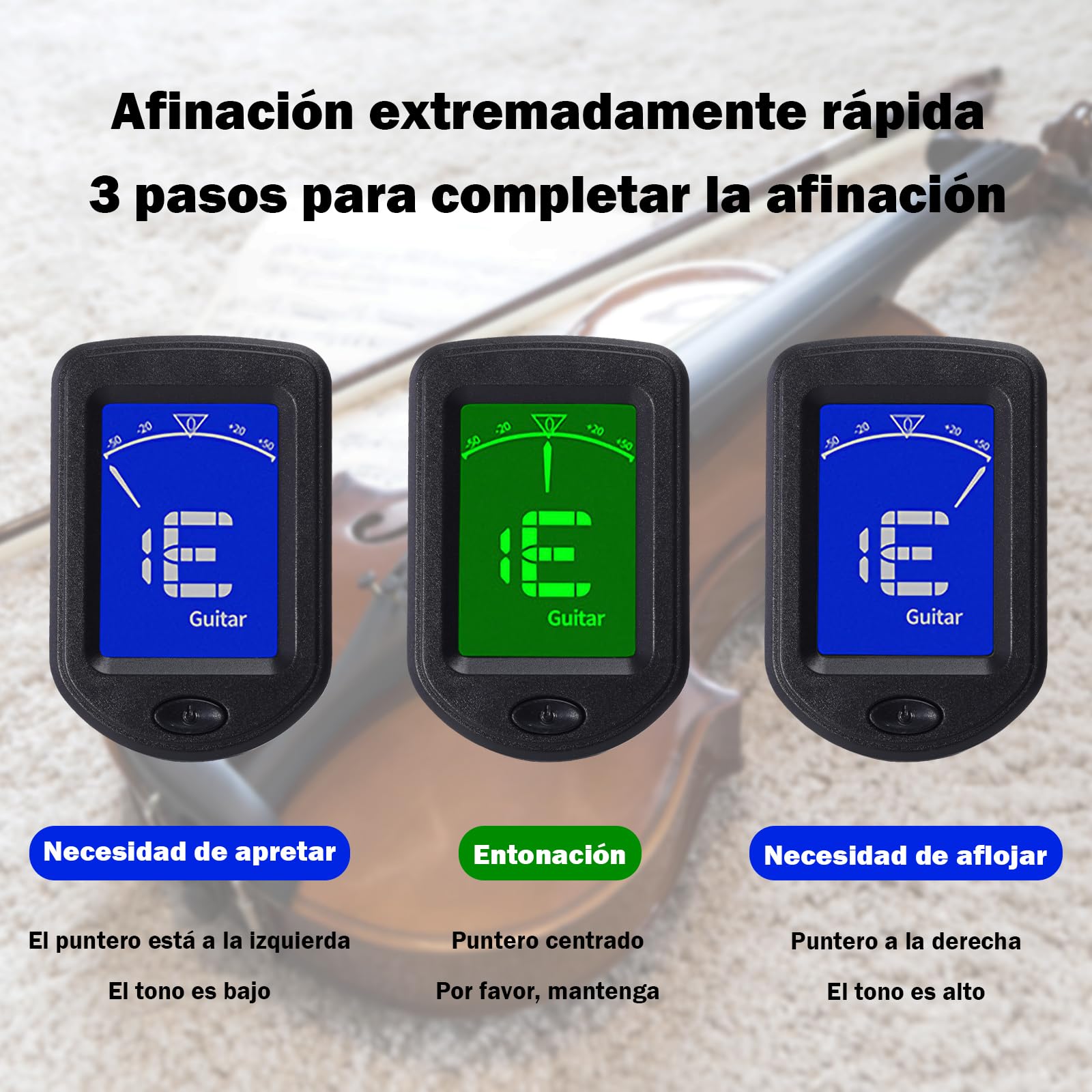 Afinador de Guitarra, Afinador de Guitarra con Pantalla LCD, Afinador Electrónico con Clip para Guitarra Acústica, Guitarra Eléctrica, Violín, Recargable (Afinador de Guitarra(recargabilidad))