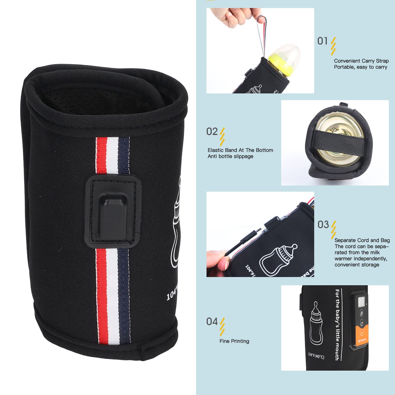 Calentador de Biberones, Alimentado por USB, Bolsa de Calentamiento de Biberones para Automóvil, Calentador de Leche Materna de Viaje con Control de Temperatura Y Pantalla LCD, Calentamiento Uniforme
