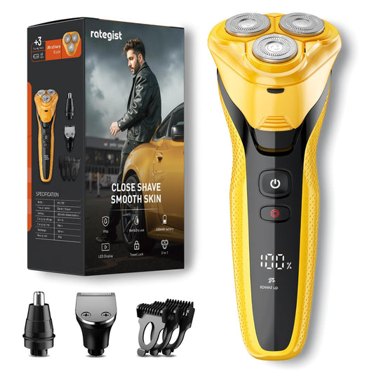 Afeitadora Eléctrica Rategist Negra Recargable Impermeable para Hombre con Recortadora de Nariz y Patillas