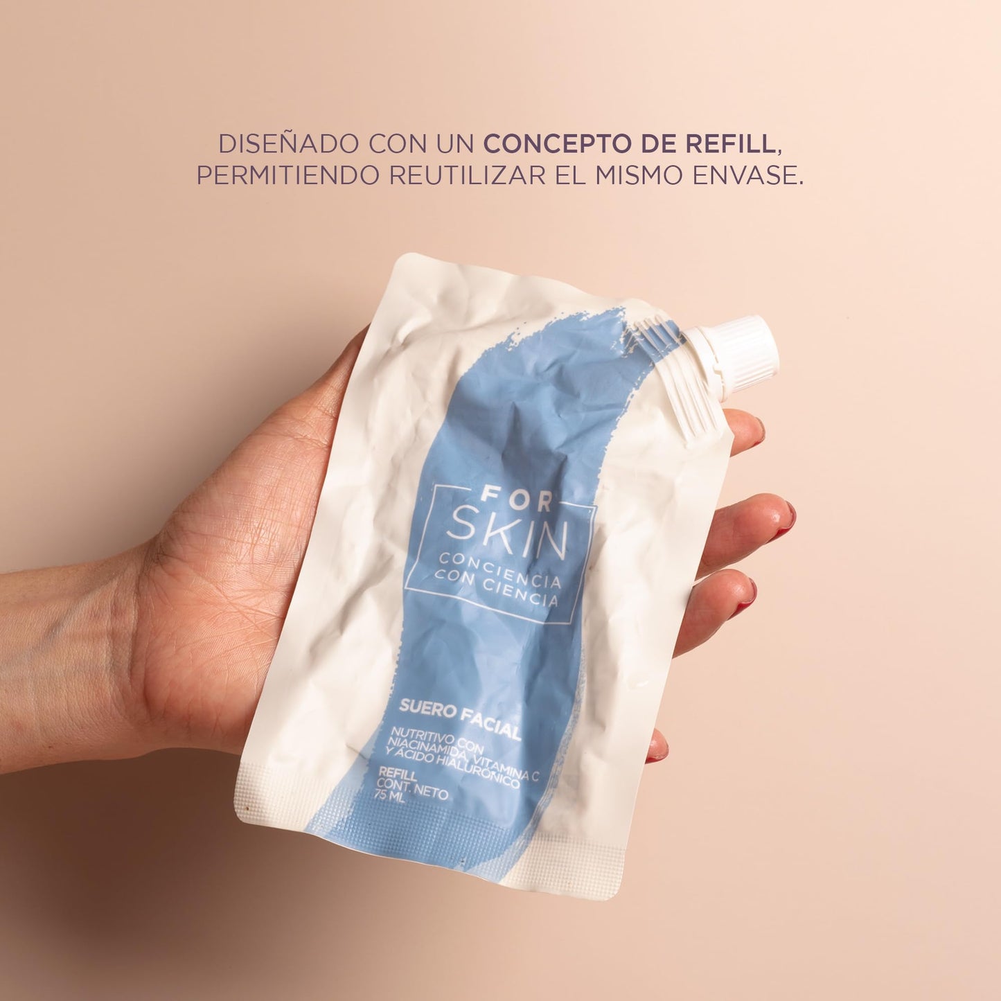 For Skin Suero nutritivo regenerador 75 ml | Vitamina C, niacinamida, coenzima Q-10, ácido hialurónico y colágeno | Extractos de Aloe Vera y Manzanilla | Refill