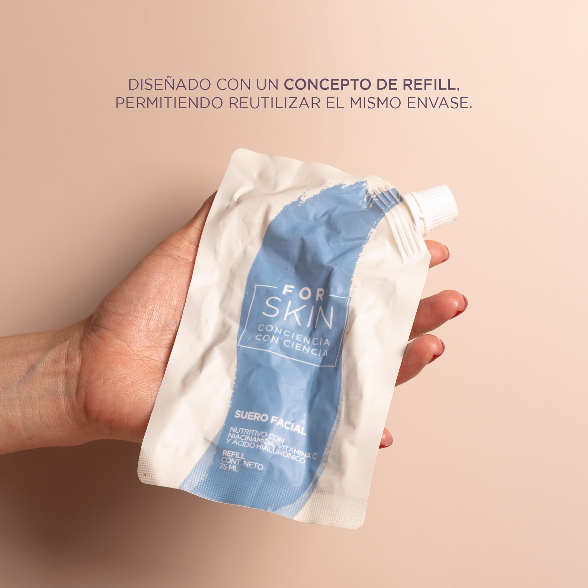 For Skin Suero nutritivo regenerador 75 ml | Vitamina C, niacinamida, coenzima Q-10, ácido hialurónico y colágeno | Extractos de Aloe Vera y Manzanilla | Refill