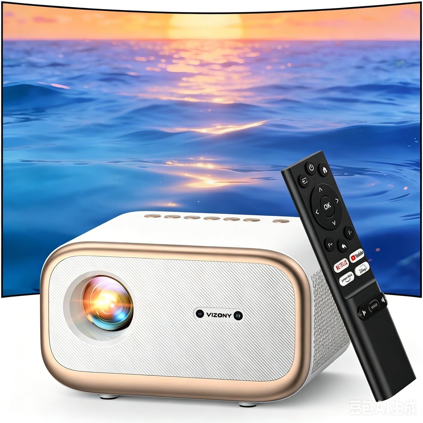 VIZONY [AutoFocus/Keystone] Proyector de TV Android 4K con Netflix integrado, VIZONY 800ANSI 5G WiFi Proyector para exteriores, proyector de películas en casa FHD con teléfono compatible con 4P4D/Zoom/PPT, 8000+ aplicaciones