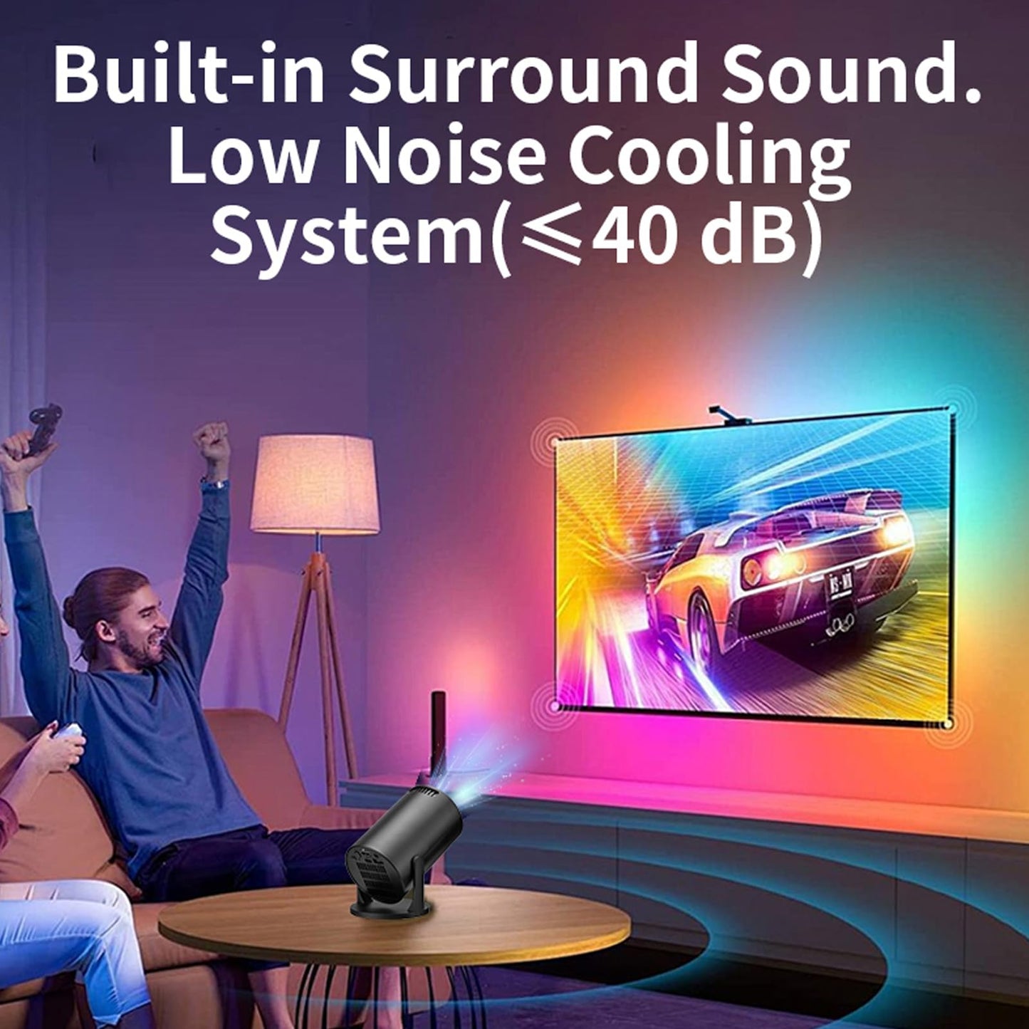 Proyector Portátil Inalámbrico 1080P Negro Ajustable con WiFi y Bluetooth para Teléfono Android y Laptop