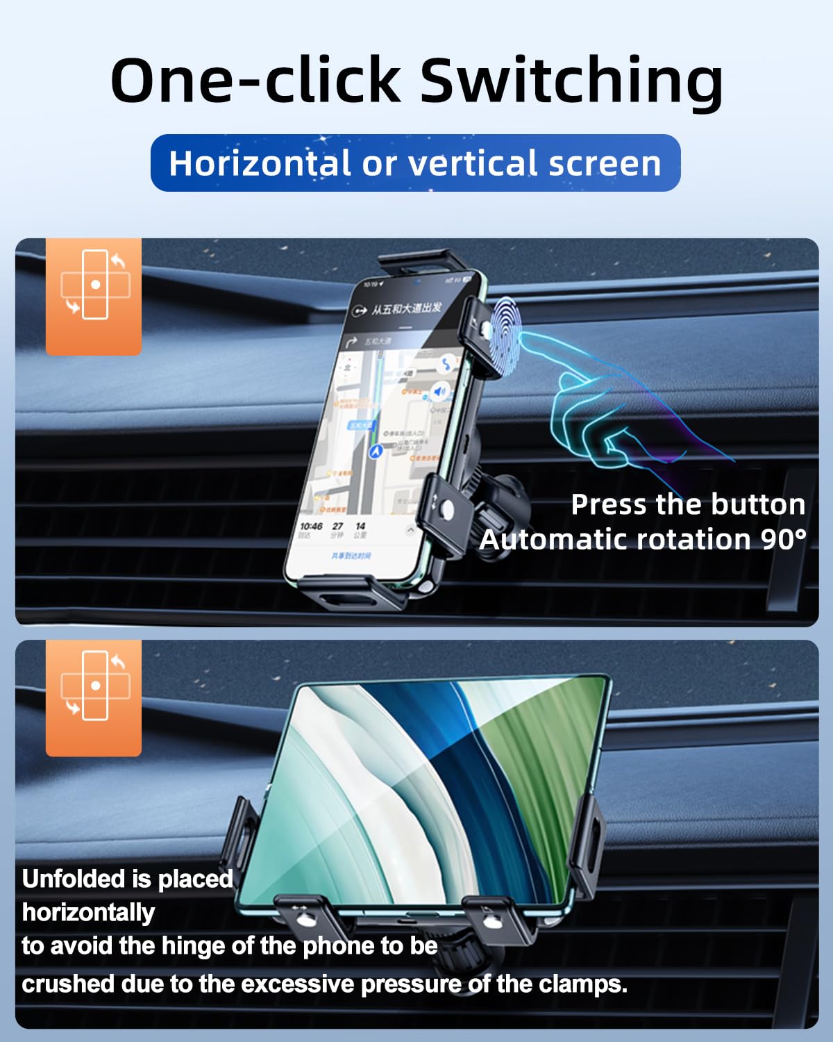 DICMKY - Cargador inalámbrico de coche para Samsung Galaxy Z Fold 7, 6, 5, 4, 3, 2, doble bobina, soporte de teléfono de carga rápida para Pixel 9 Pro, soporte de teléfono celular de ventilación de