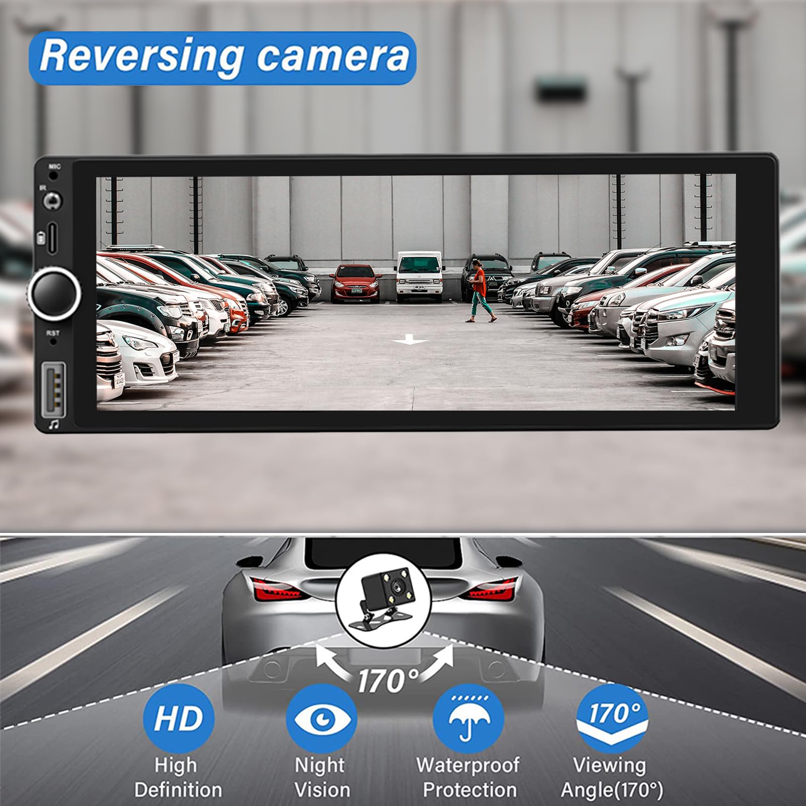 FINYQBET 1 DIN Auto Estéreo Radio de Coche Compatible con Apple CarPlay Android Auto USB Tipo C, visualización táctil de 6.9 Pulgadas, Enlace de Espejo, cámara de Respaldo Bluetooth DSP