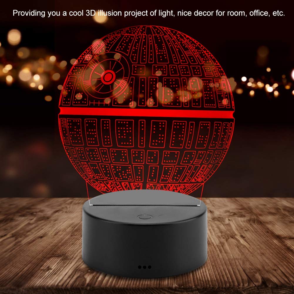 Luz de Noche 3D Yosoo Negra Patrón de Planeta con Interruptor Táctil USB