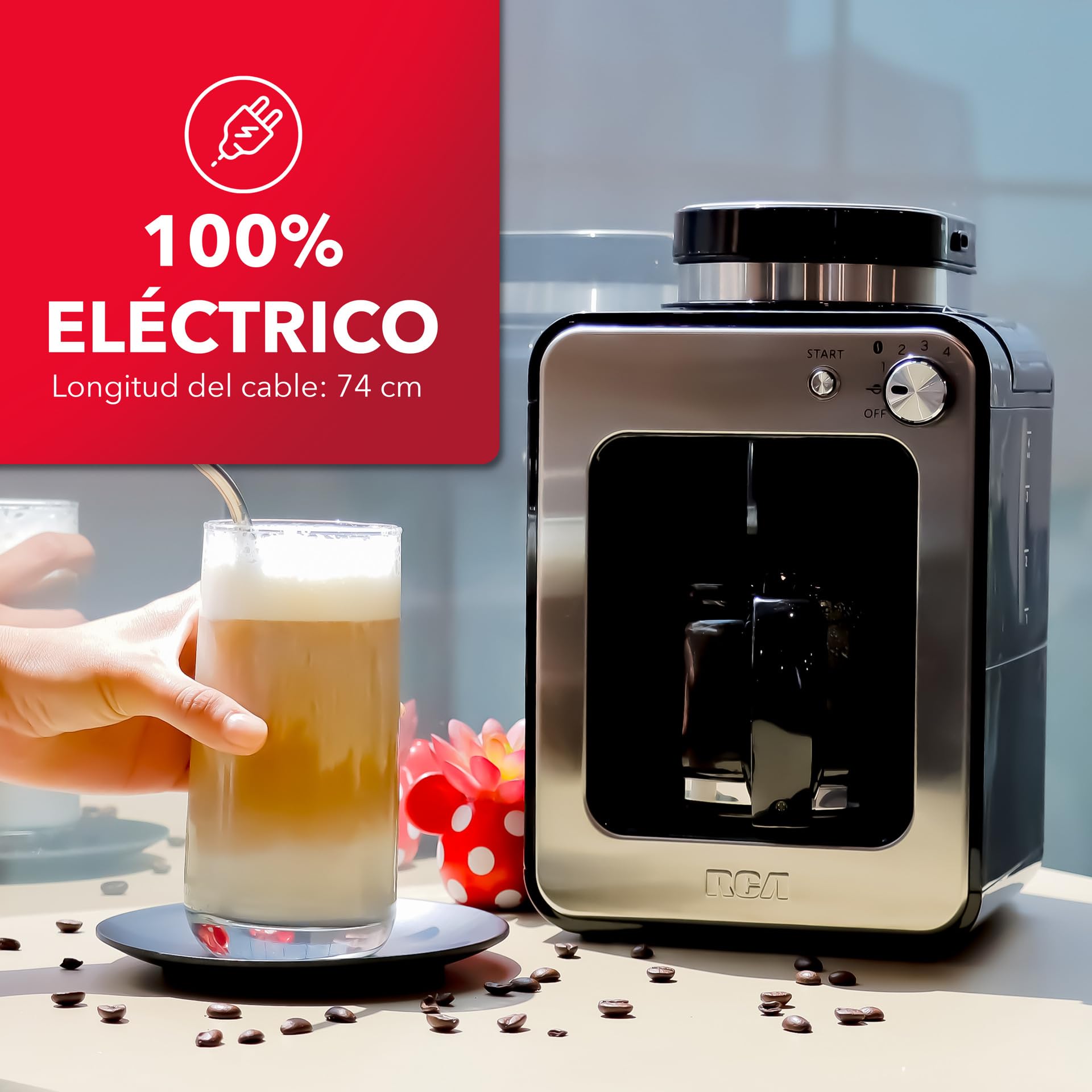 Cafetera RCA Inoxidable con Molino Integrado y Sistema Antigoteo Automática para 4 Tazas