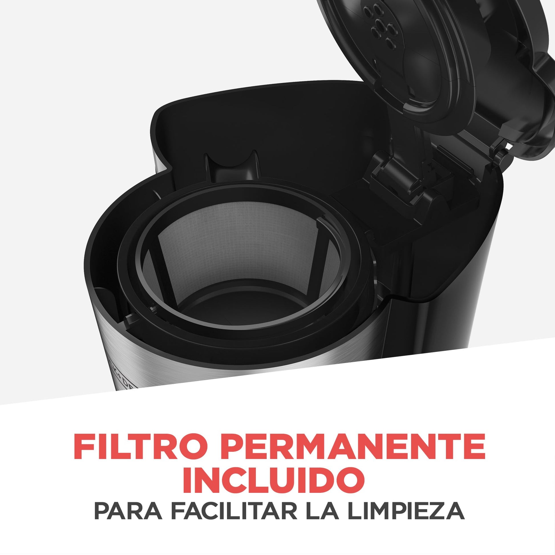 BLACK+DECKER Cafetera 4 en 1, con Vaso Personal y Filtro Permanente con Jarra de Vidrio, 5 Tazas, CM0755S-MX